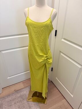 Forever 21 Lime Green Satin Midi Slip Dress with Knot Detail